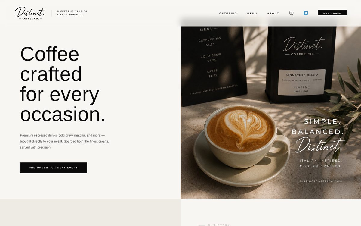 Distinct. Coffee Co. homepage